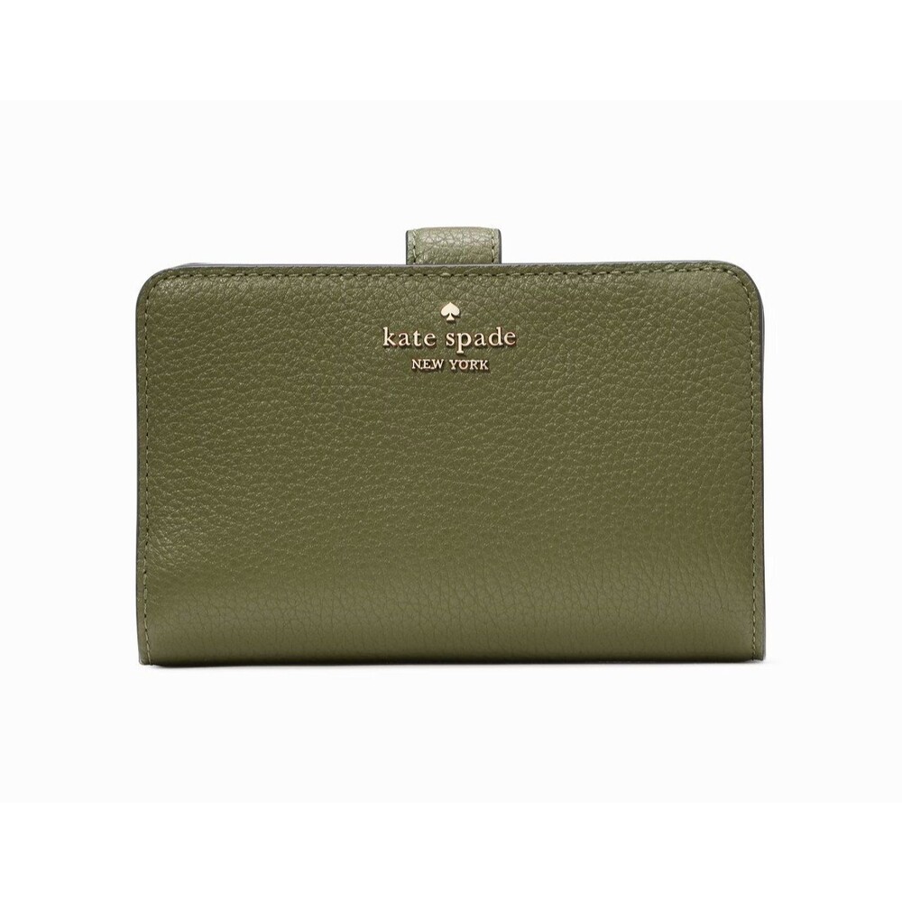 New Kate Spade Lena Medium Compact Bifold Wallet Pebble Leather Enchanted Green